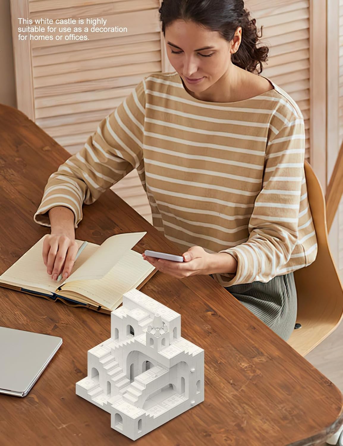 SEMKY City Series White Castle Building Blocks Rotating Transformable Set, (688+Pieces) Gifts for Kid and Adult