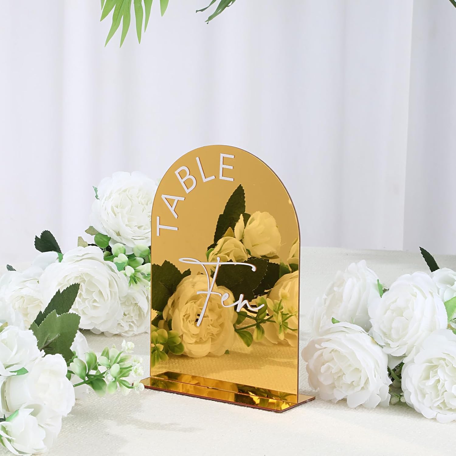 Gold Mirror Table Numbers 1-10 for Wedding 5x7 Inch Table Number Signs with Stands Mirror Arched Acrylic Tables Number Signs for Party, Anniversary, Event Decoration