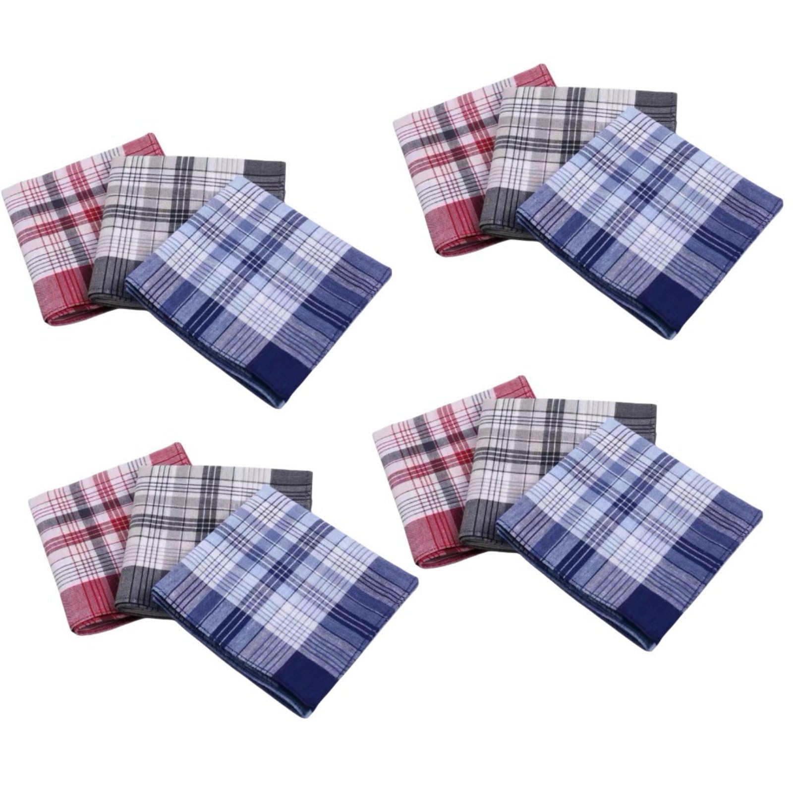 MERISHOPP Thin Cotton Plaid Handkerchief Absorbent Cotton Handkerchief Soft Checkered Hankie Breathable, 12 Pack, Style 1-image-5