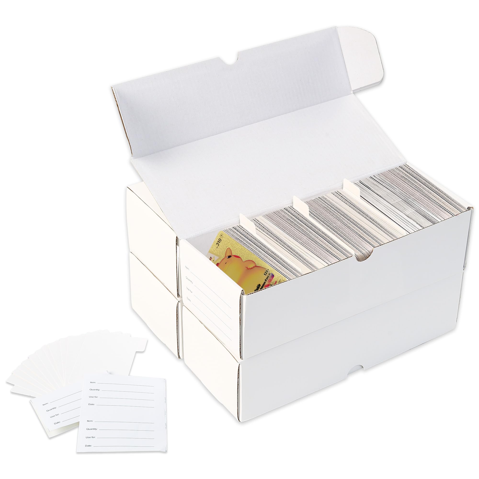 4 Packs Trading Card Storage Box with 16 Dividers&10 Labels, Cardboard Card Boxes for Baseball Basketball Football Sports Game Cards, Standard Trading Cards and Collectible MTG Cards