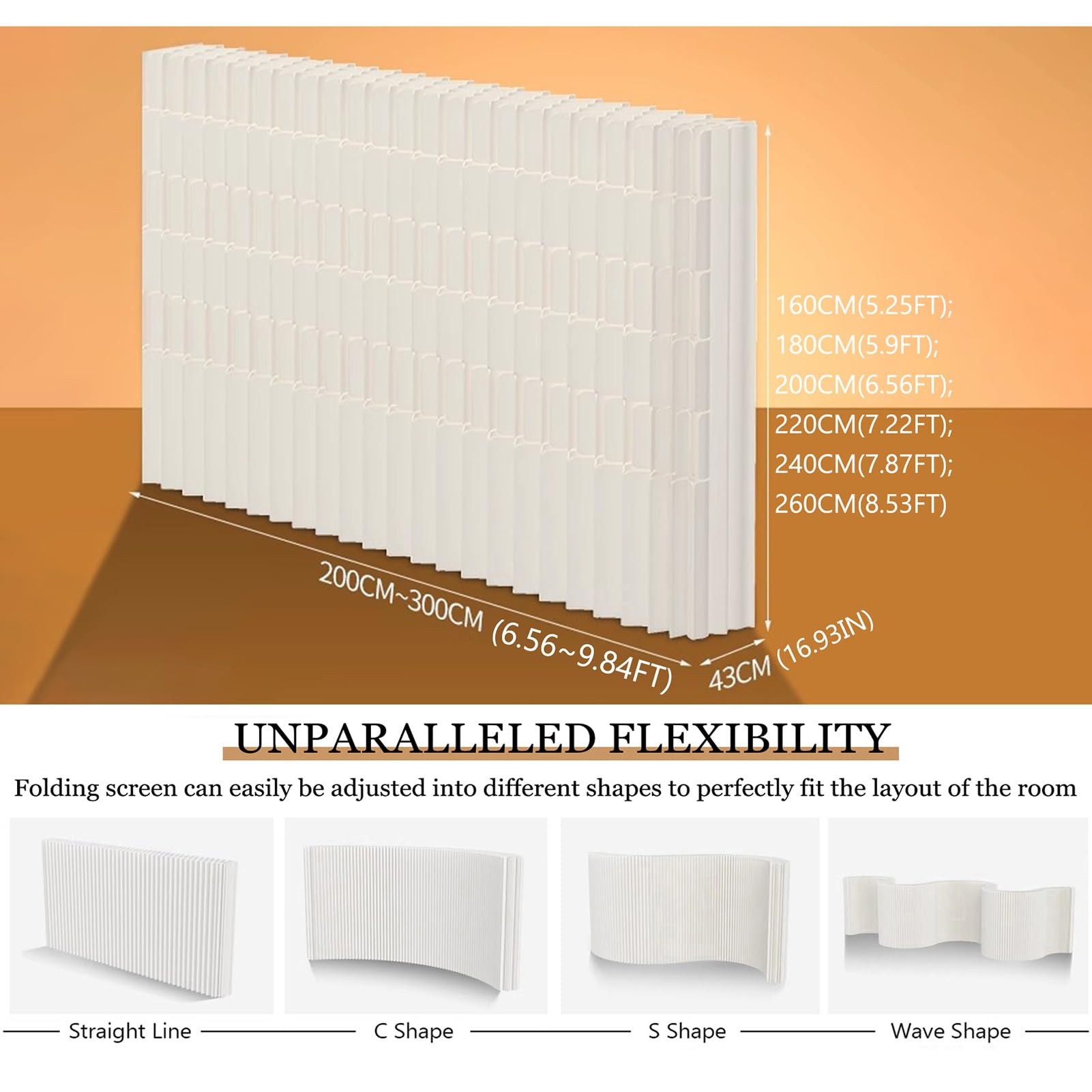 Biombo Separador Divisor De Habitación De Papel Kraft, Pantallas De Privacidad Plegables Para Oficina En Casa, Divisor De Habitación Retráctil De 6-16 Pies, Pared Decorativa Independiente(3x1.6 m/9.84