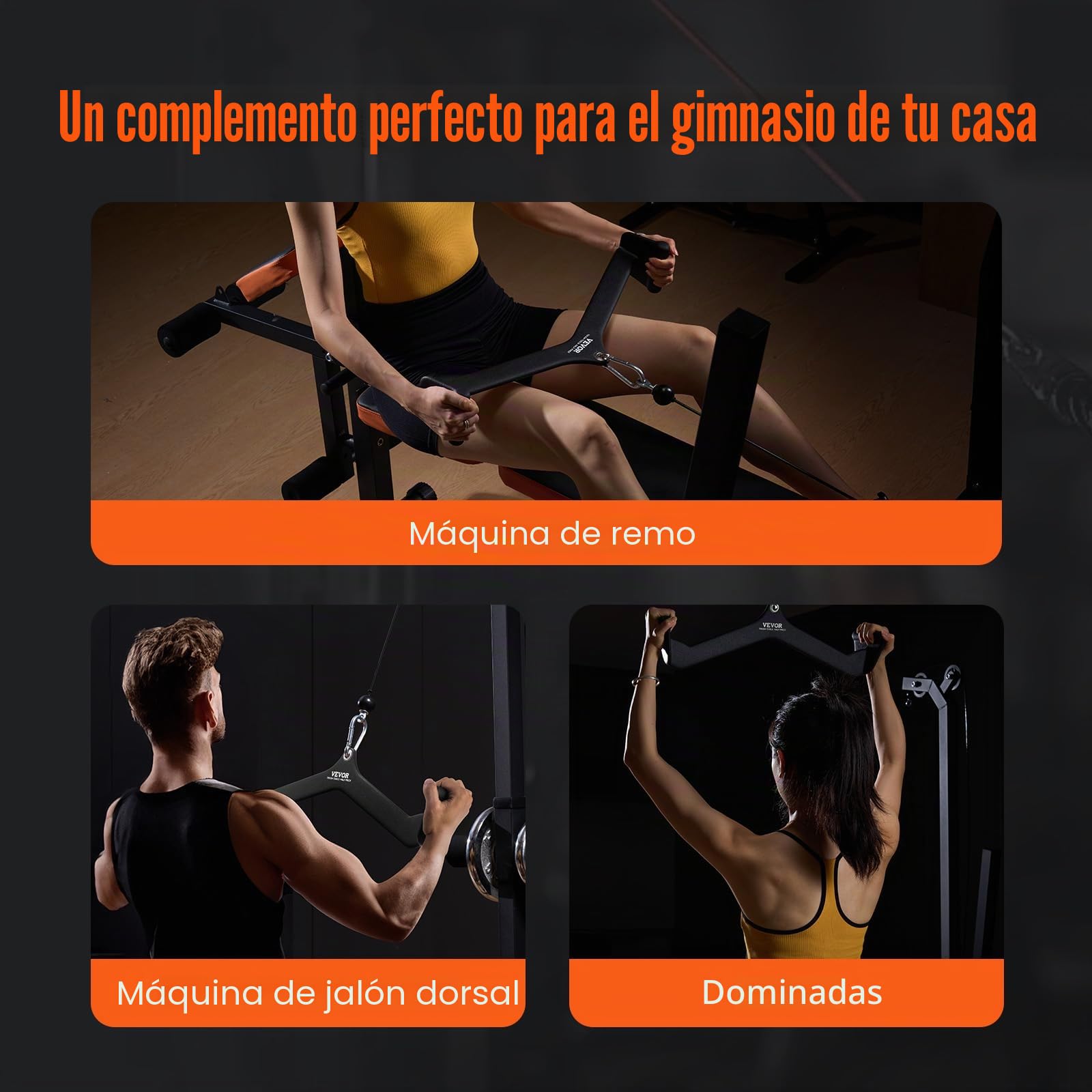 VEVOR Barras Extraíbles para Máquina de Cable 7 Piezas Barra de Tracción para Tríceps Mango Recubierto de Goma para Entrenamiento de Fuerza de Espalda Barra en V Barra en T para Dominadas de Tríceps
