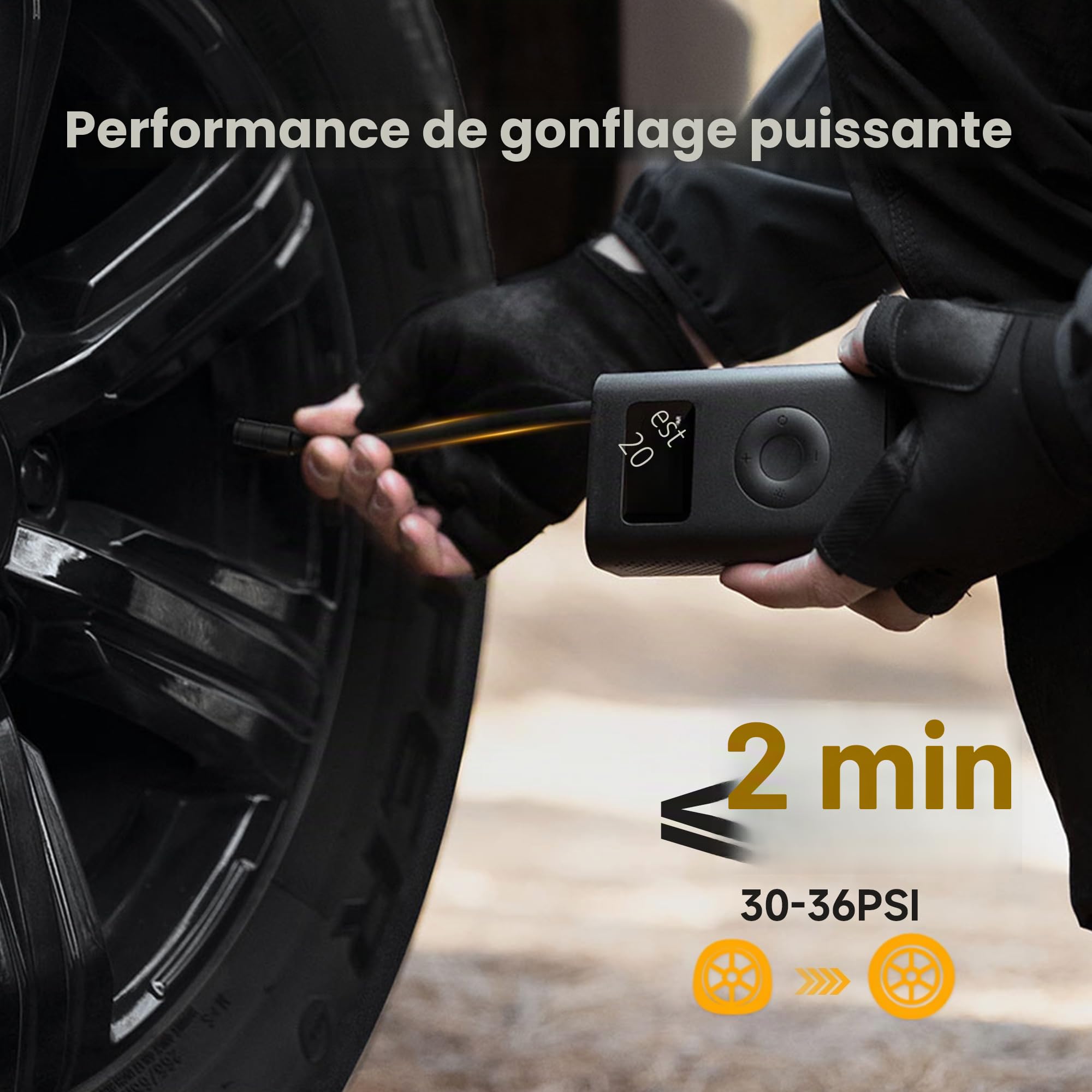 Xiaomi Compresseur d'air électrique portable, 150 PSI Gonfleur de pneu pour voiture, scooter, vélo pneus et balles – Sans fil avec détection numérique de pression