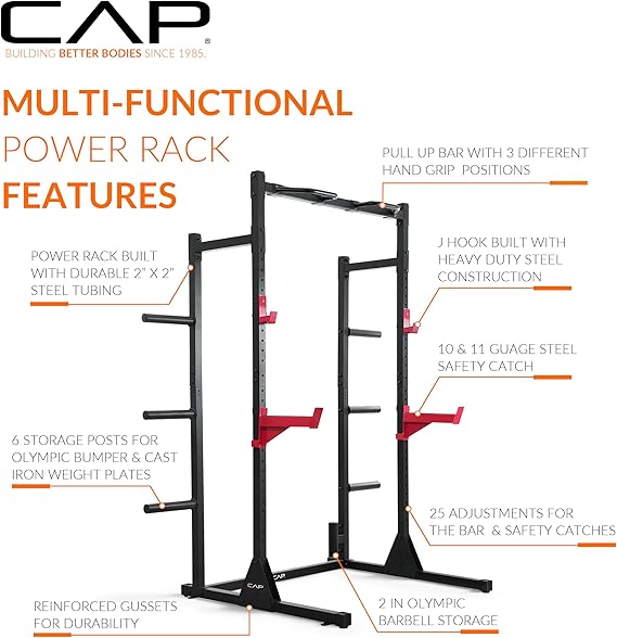 Cap Barbell Power Rack with Pull Up Bar & Attachments - Multiple Colors