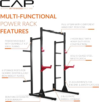 Cap Barbell Power Rack with Pull Up Bar & Attachments - Multiple Colors