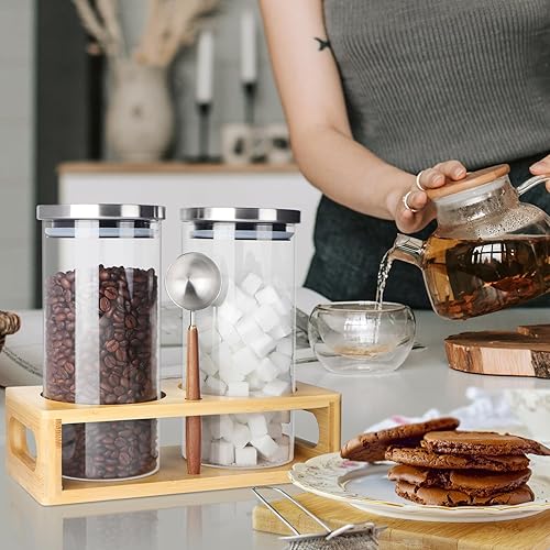 Miniatura 7 de Recipiente de café para café molido, recipiente de café de vidrio, recipientes de almacenamiento de alimentos con tapas herméticas inoxidable, juego