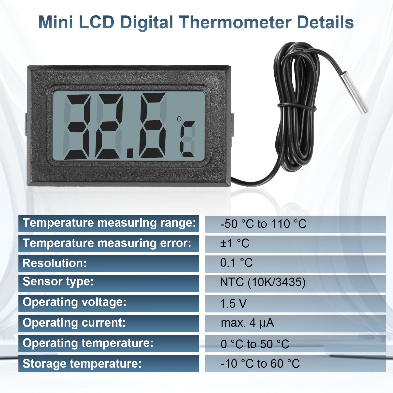 6 termometri digitali LCD da -50 ℃ + 110 ℃, monitor digitale LCD con sensore esterno, monitoraggio della temperatura, termometro con sensore per frigorifero, congelatore, acquario