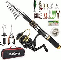 hotoby 6.89ft Carbon Fiber Telescopic Fishing Rod Reel Combo Kit - Spinning Reel, Pliers, Lures for Beginners