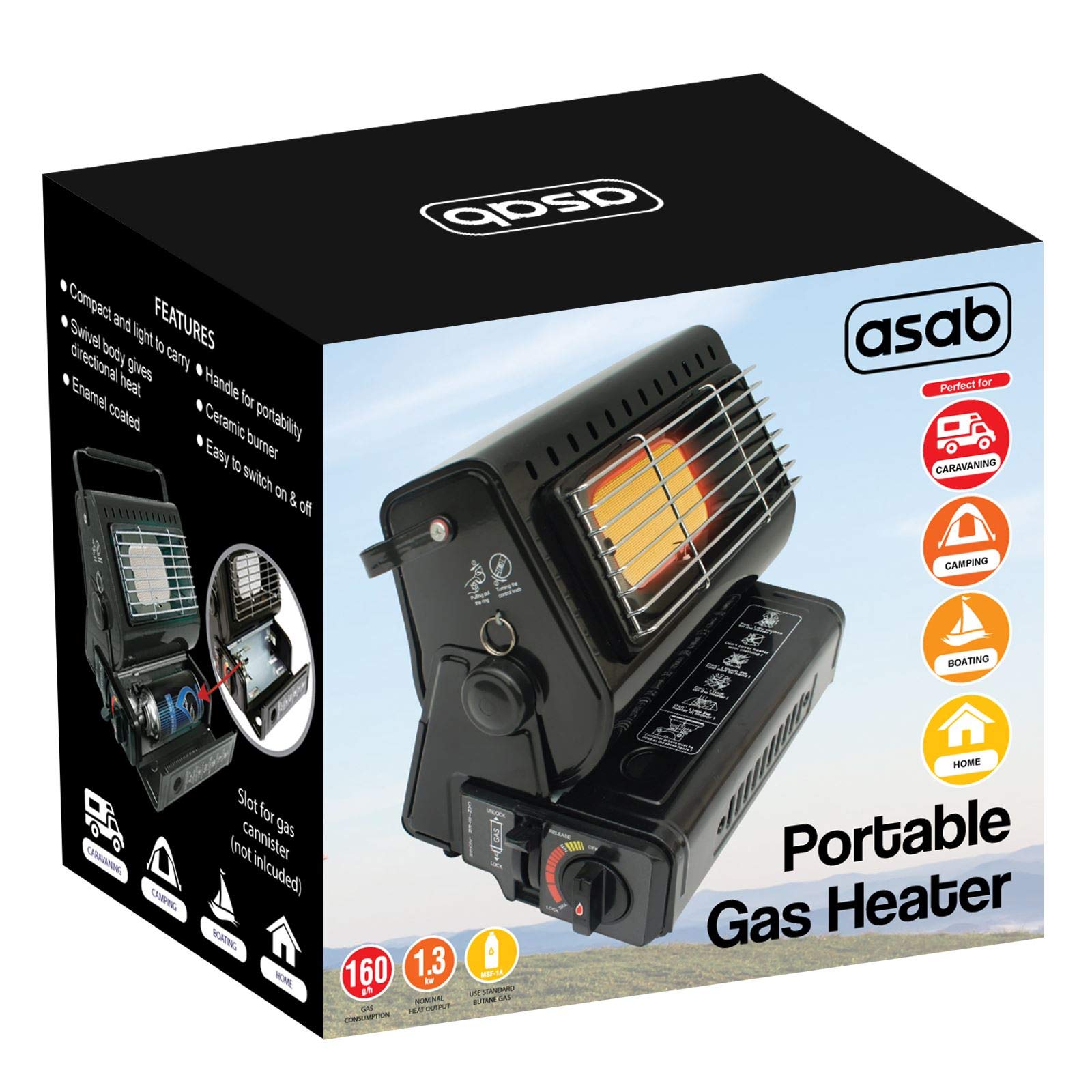 ASAB Portable Camping Gas Heater Heating Element with Safety Grill Automatic Ignition System