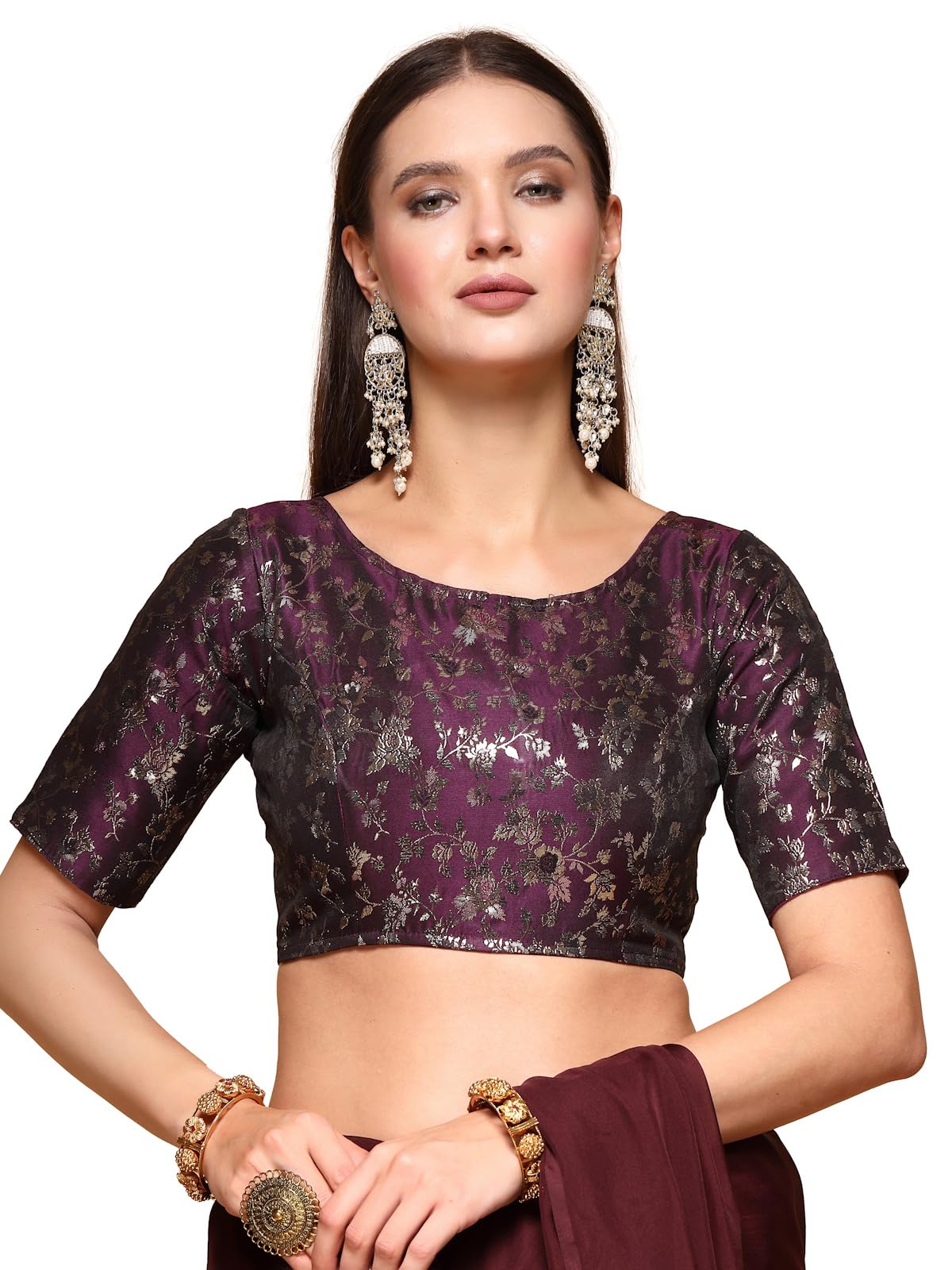 Oomph! Readymade Blouse For Women, Brocade, Boat Neck, Rbbl528