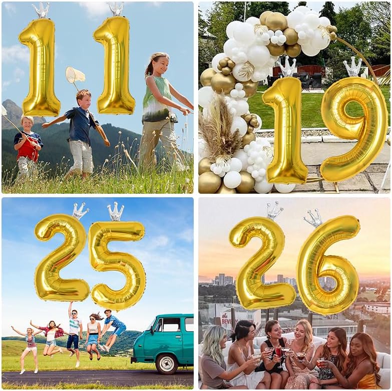 40 Inch Gold Crown Number 29 Balloons, 29th Large Foil Helium Balloons,Silver 29th Celebration Decor Happy 29th Birthday Party,29th Birthday Party Decoration Wedding Anniversary Events Supplies - Image 4