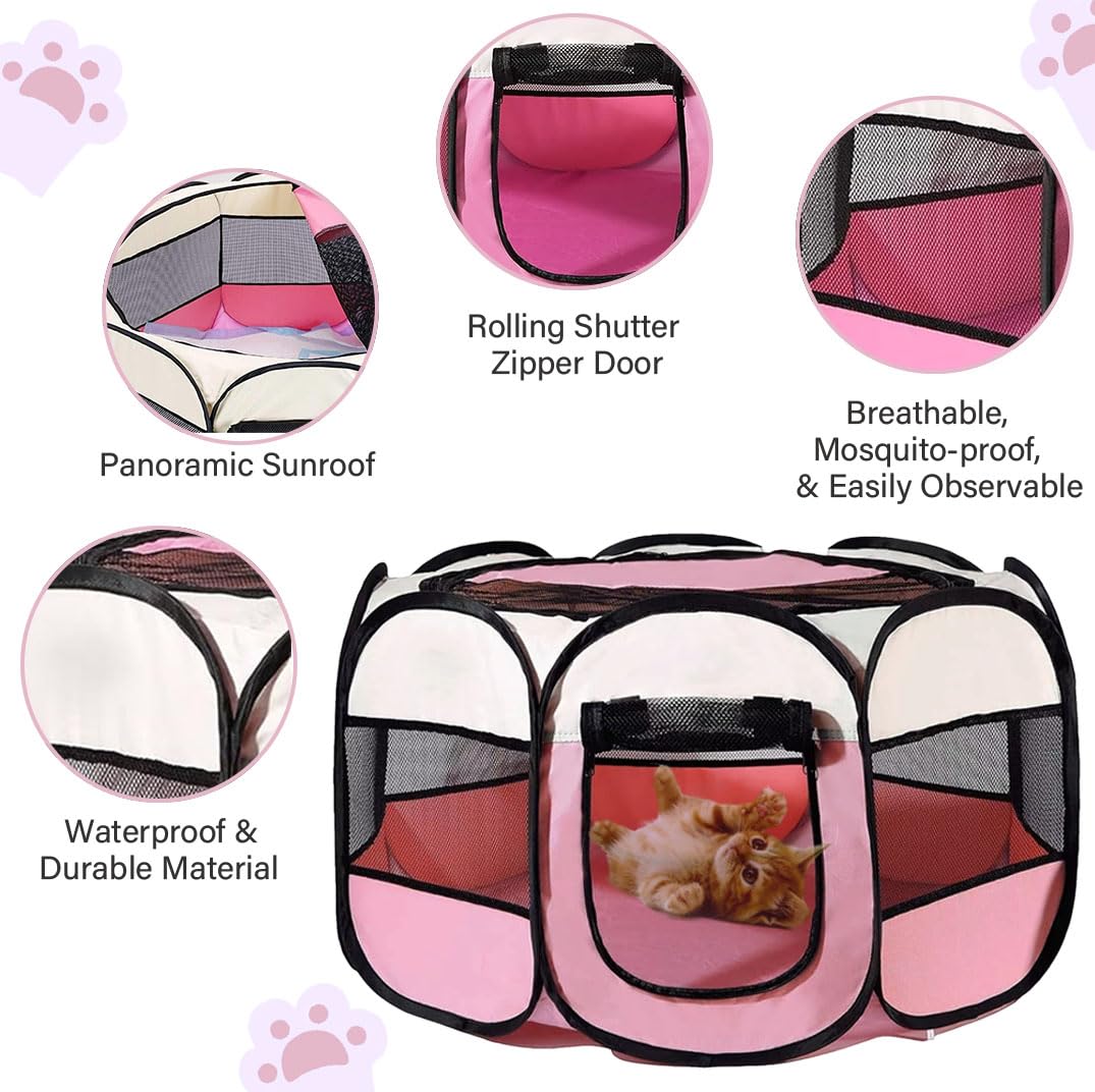 Boîte à Chiots 74 x 74 x 43 cm Pliable pour la Maison, clôture pour Chat, Lapins, intérieur et extérieur (Rouge Rose)
