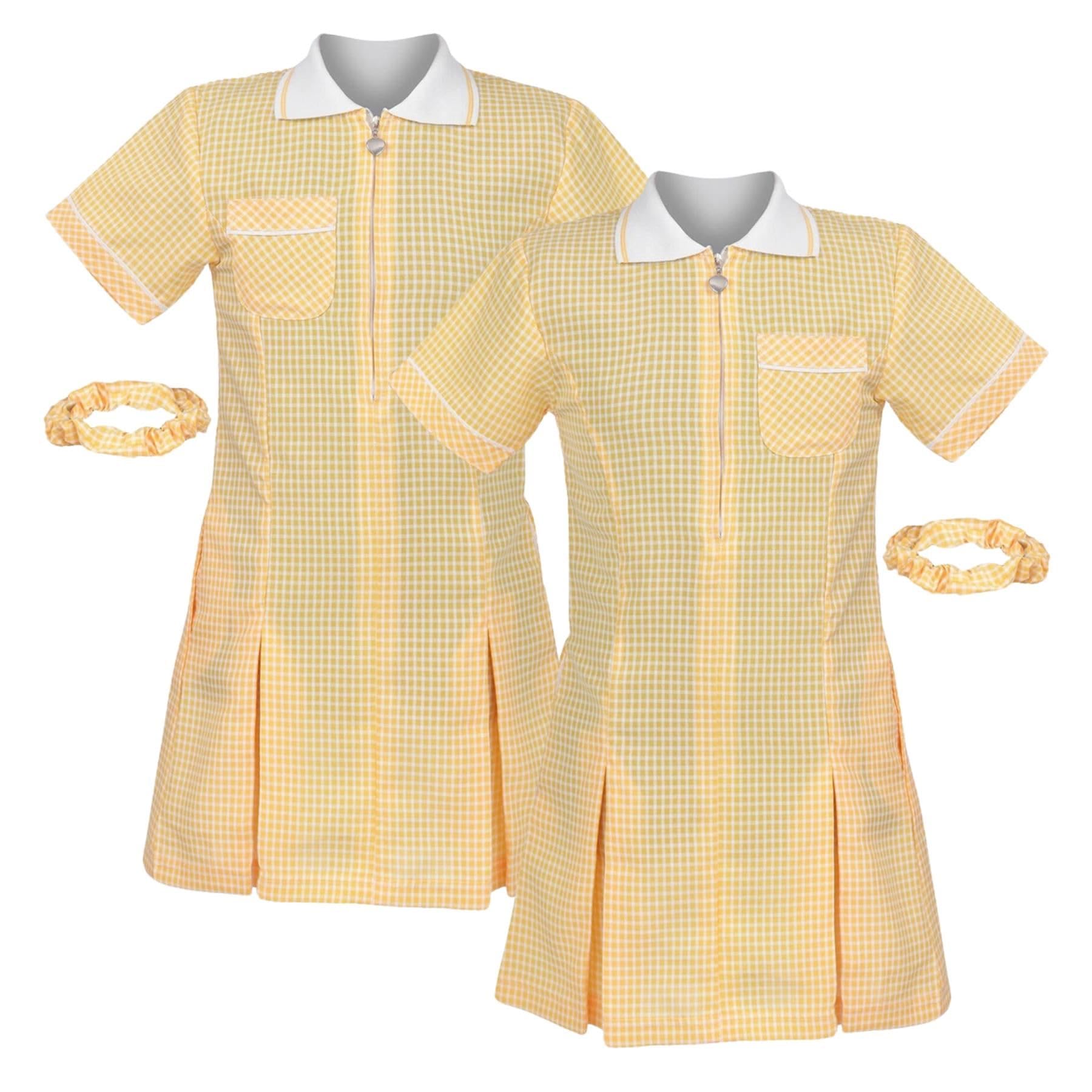 Vestido escolar a cuadros para niñas, paquete de 2 unidades, manga corta, con cremallera, plisado, uniforme escolar, vestido de verano a cuadros con bolsillos y pelo enrollado, edades de 3