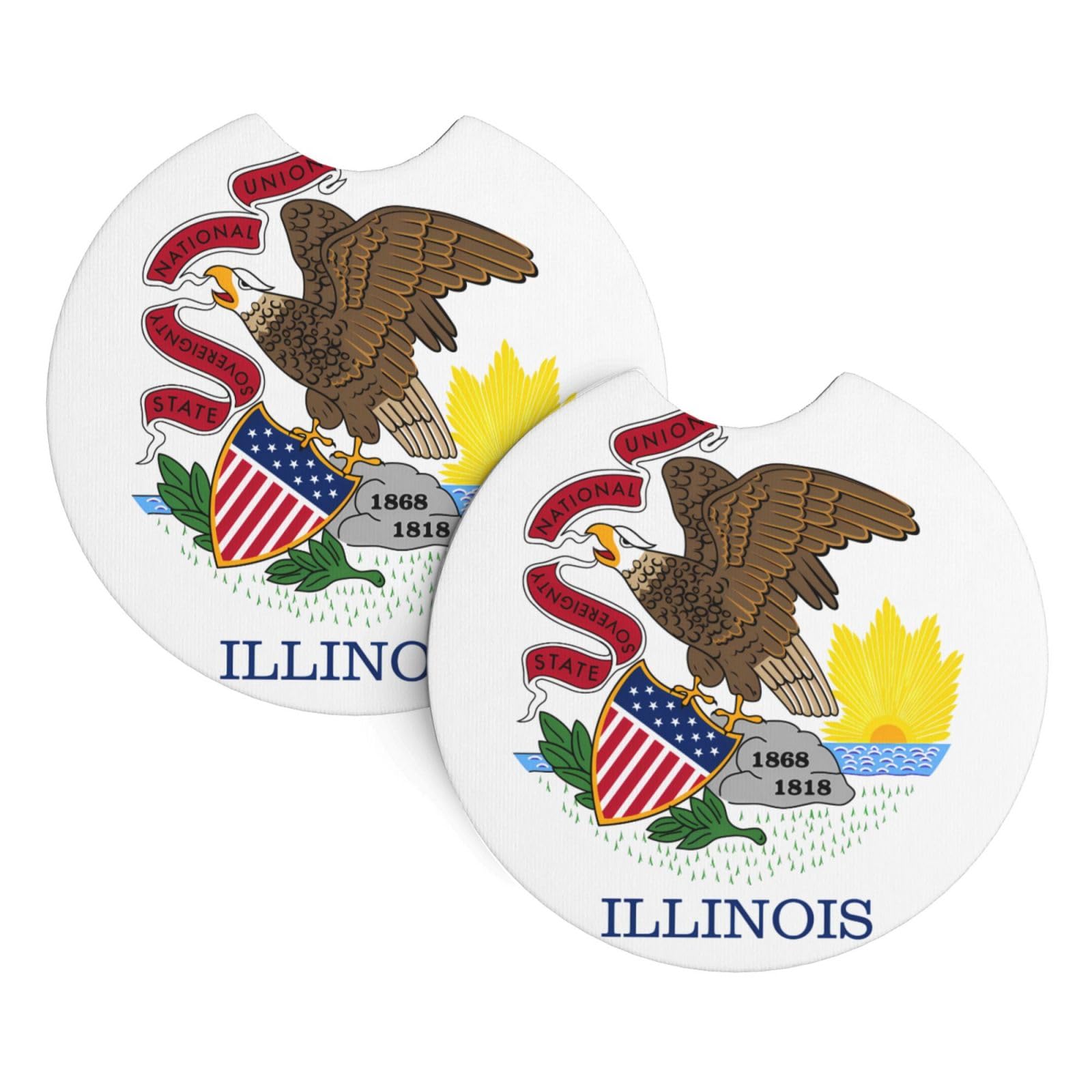 Illinois State Flag Car Interior Cup Holder Pad 2 PCS Car Coasters Scratch-resistant Odorless for Most Cars