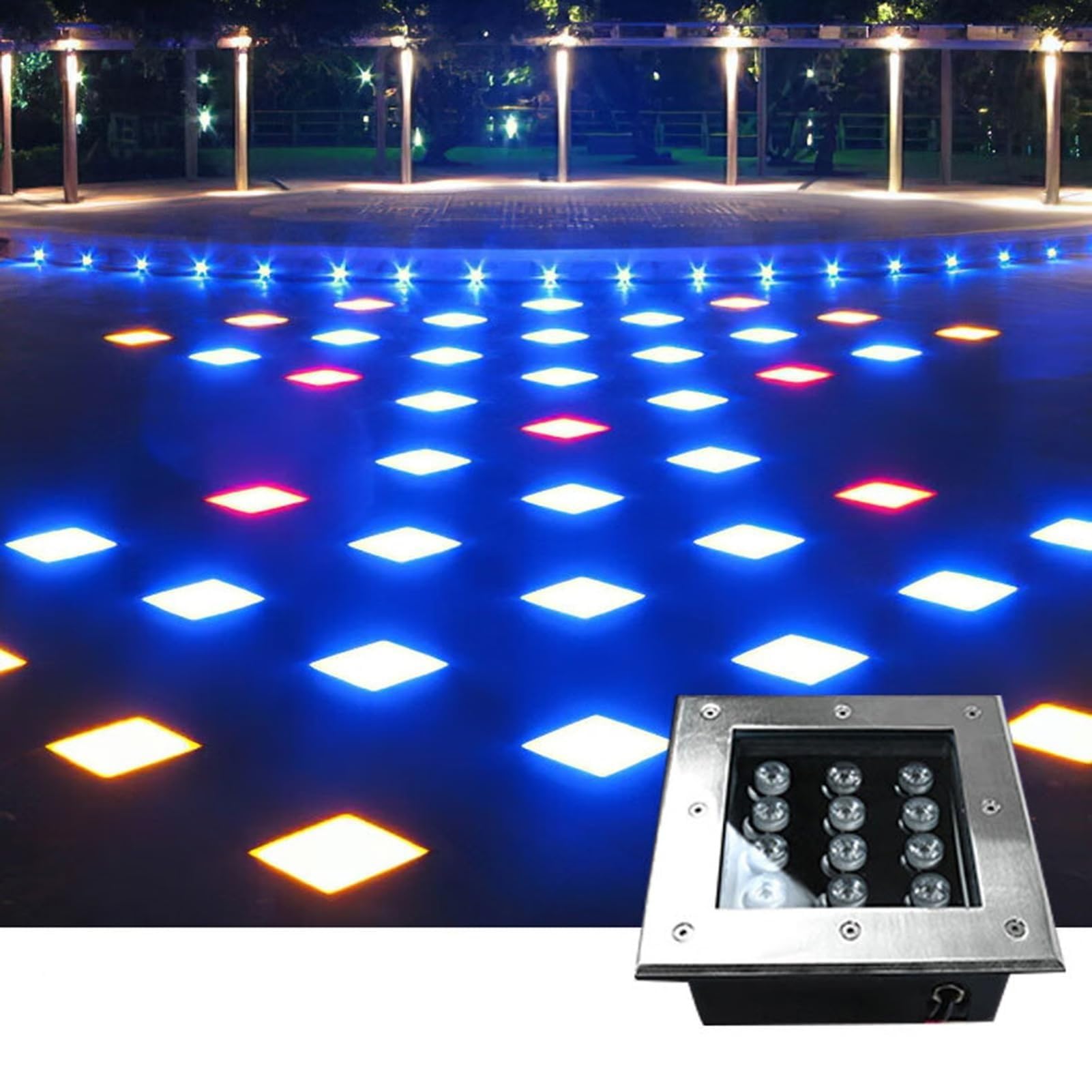 Podziemne oświetlenie LED, LED - IP66 kwadratowa oprawa wpuszczana w ziemię, 85-265 V, oprawy do oświetlenia krajobrazu(Warm White,9W)