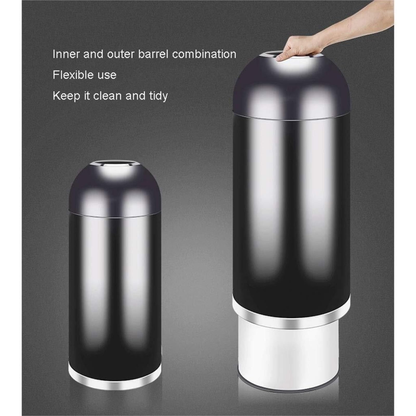 Lata de basura de metal al aire libre 48L, cubo de basura de la cúpula de la rosa con el acero inoxidable anti-hileras.Ergonómico 31 pulgadas de altura, doble barril para una fácil limpieza.Ideal para