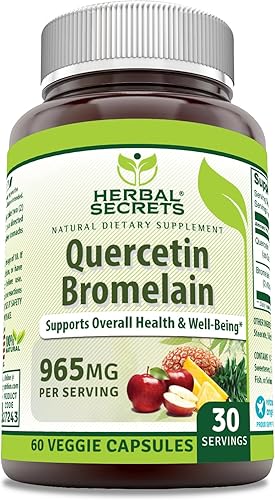 Herbal Secrets Quercetina 800 mg con bromelina 165 mg, suplemento de cápsulas vegetales  Sin OMG  Sin gluten  Fabricado en Estados Unidos (865 mg,