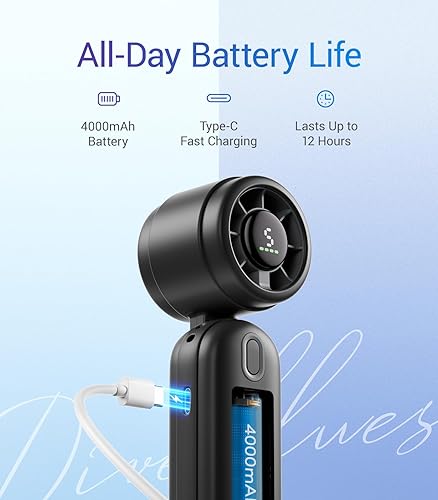 Miniatura 4 de Diveblues iTurbo - Ventilador turbo portátil de mano, 5 velocidades de alta velocidad, mini ventiladores de mano plegables y recargables, pantalla