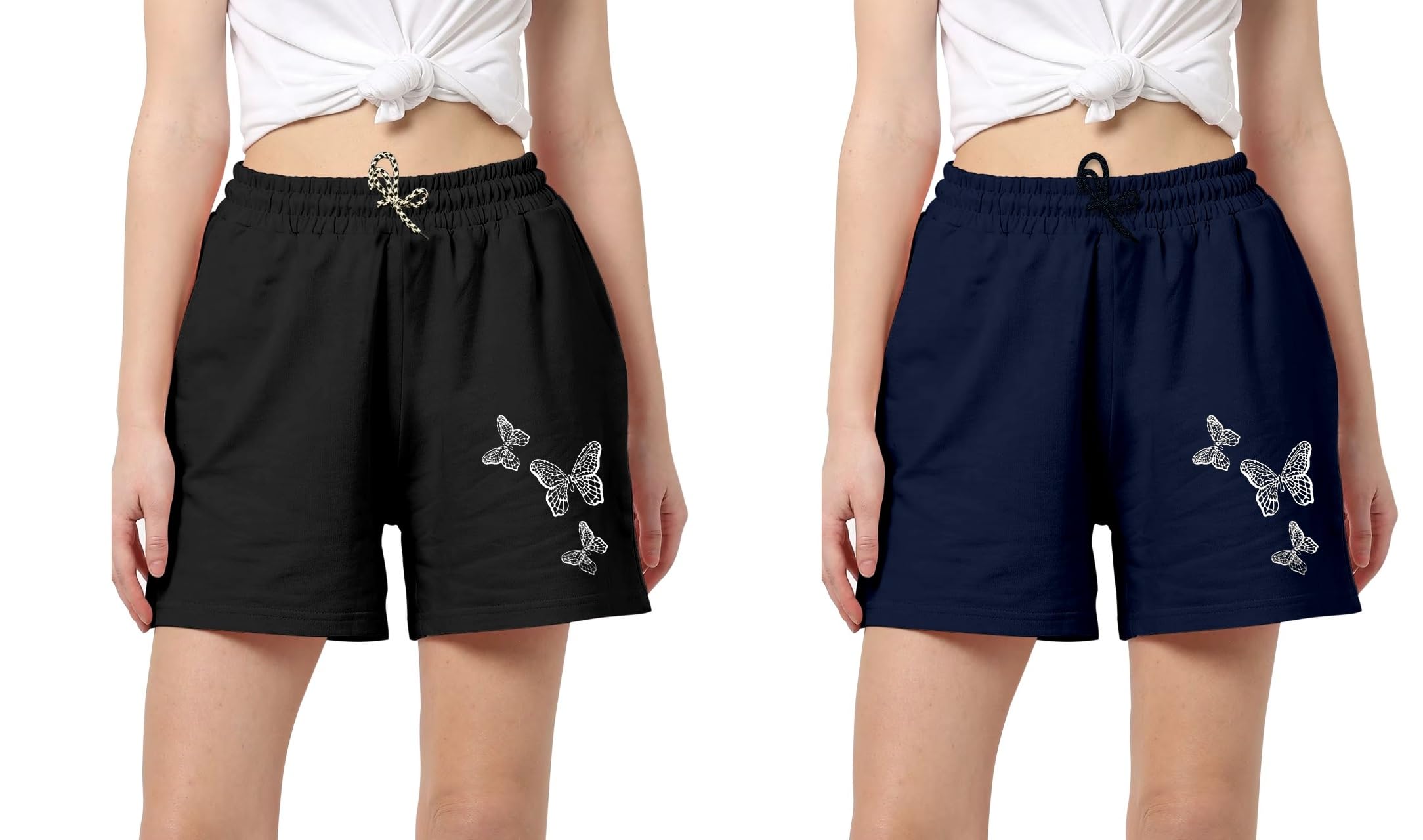 Womens Casual Wear Buttrfly Print Shorts (Bttrfly Shorts-Black,Navy)