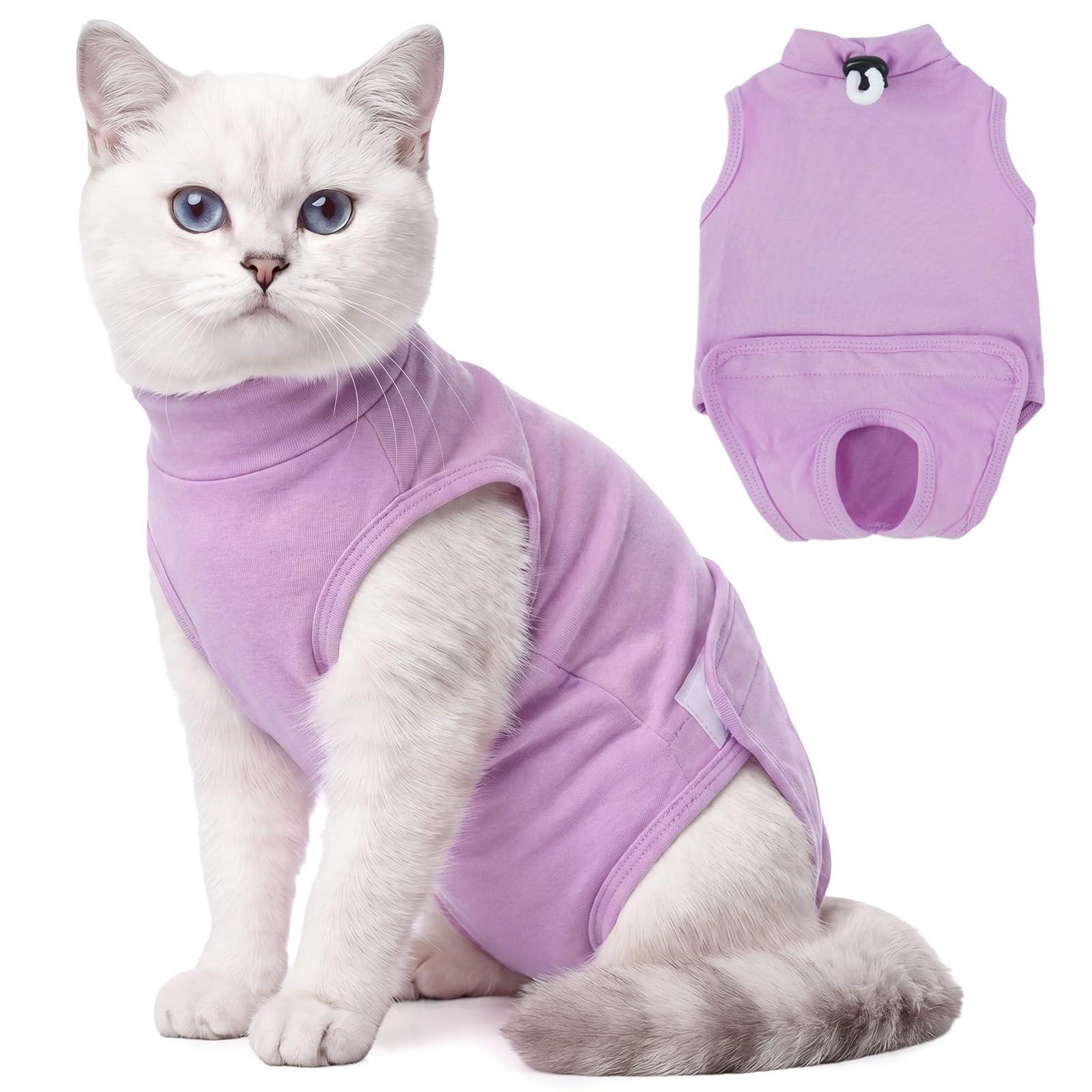 Hjyokuso Cat Recovery Suit for Surgery, Soft Stretchy Cat Onesie, Kitten Surgical Recovery Suit with Snap Opening, Breathable Cat Body Suit After Spay, Comfortable E Collar Alternative Purple M