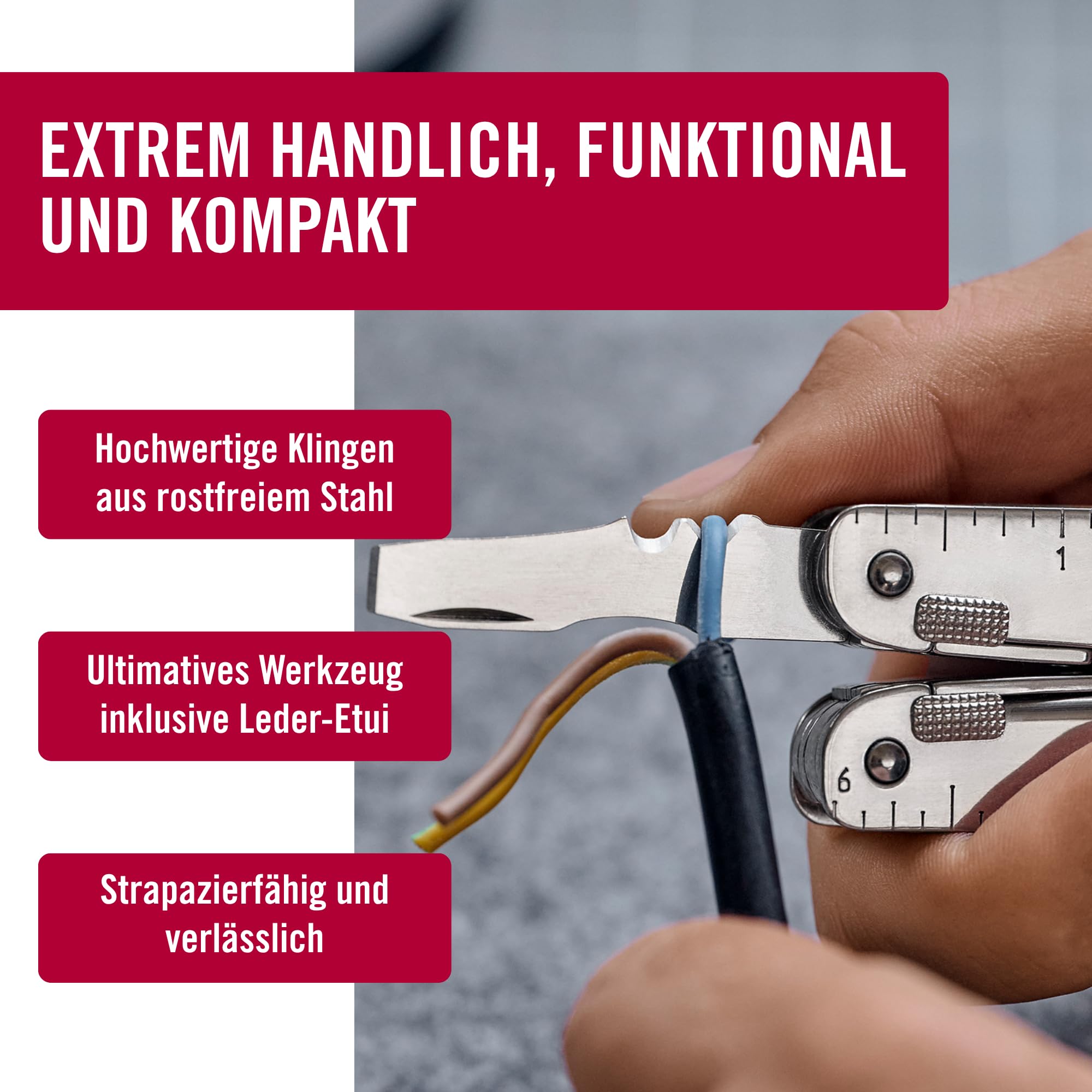 Victorinox Multifunktionstool, Swiss Tool X mit Leder-Etui, Taschen Werkzeug, Multitool mit Kombi-Spitzzange, Feststellklinge