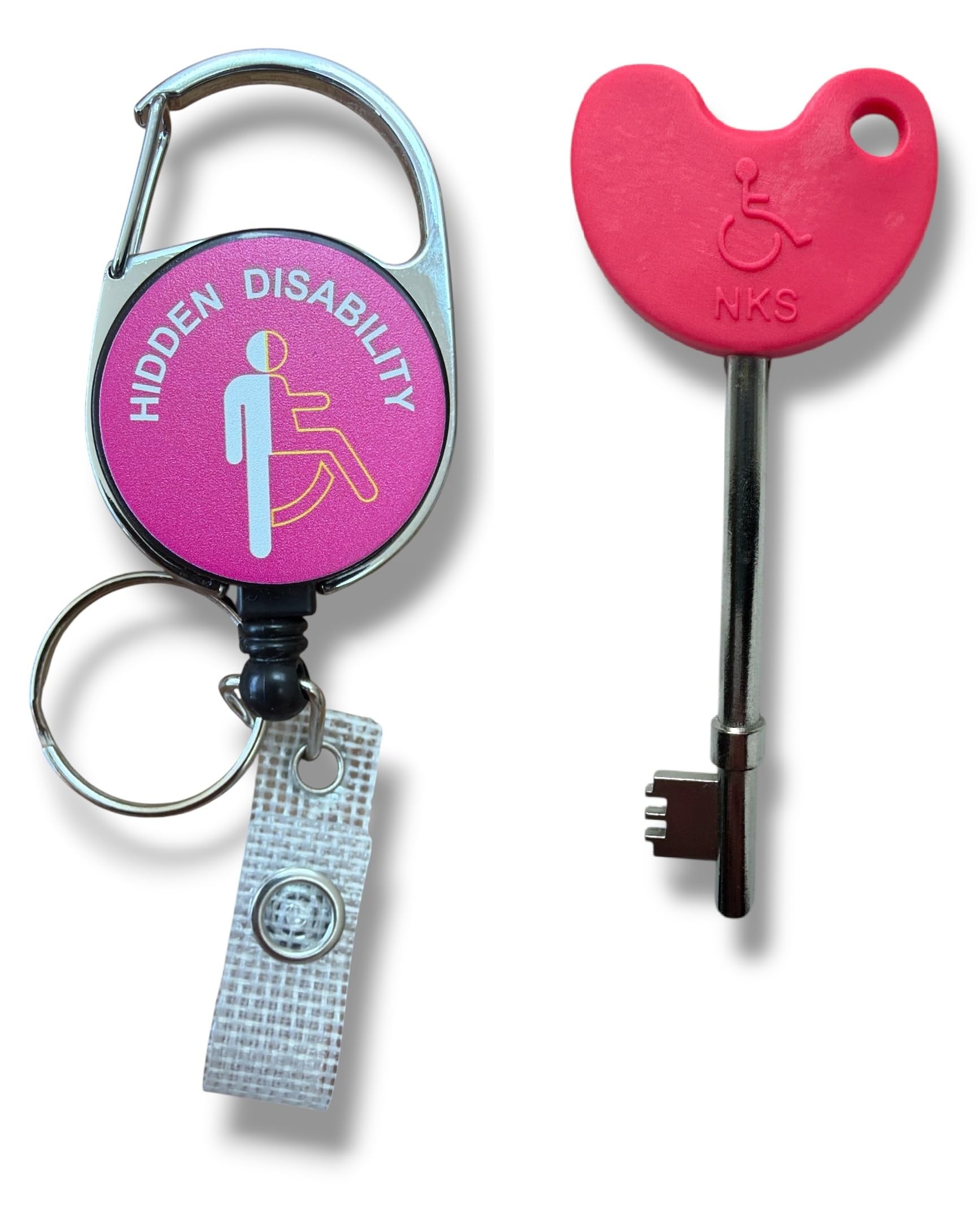 Compatible NKS/Radar UK Disabled Toilet Key with Retractable Hidden Disability Badge Reel with Belt Clip (Pink)