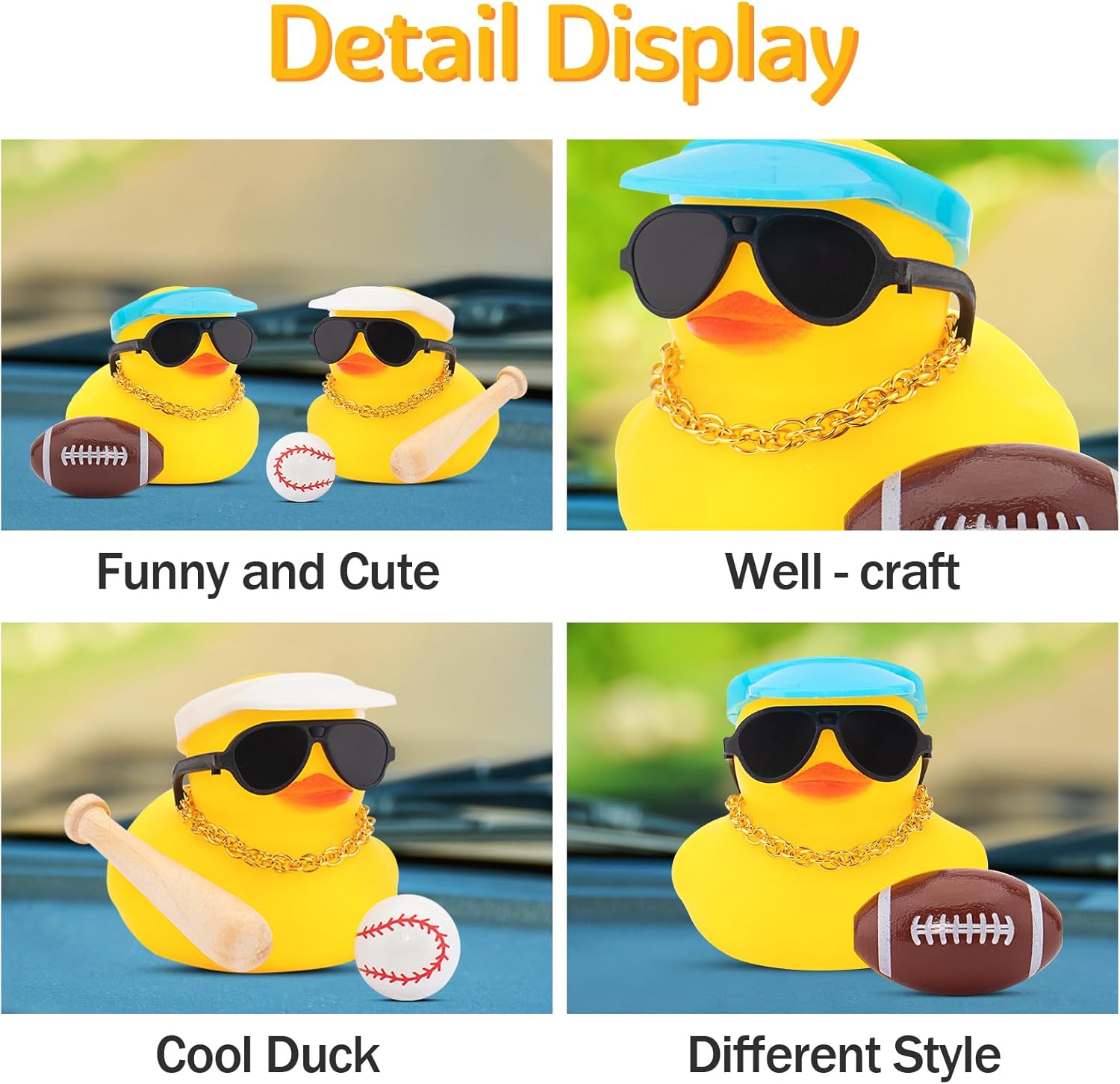 wonuu Rubber Duck Car Ornaments Dashboard Decorations for Cool Car Accessories with Baseball