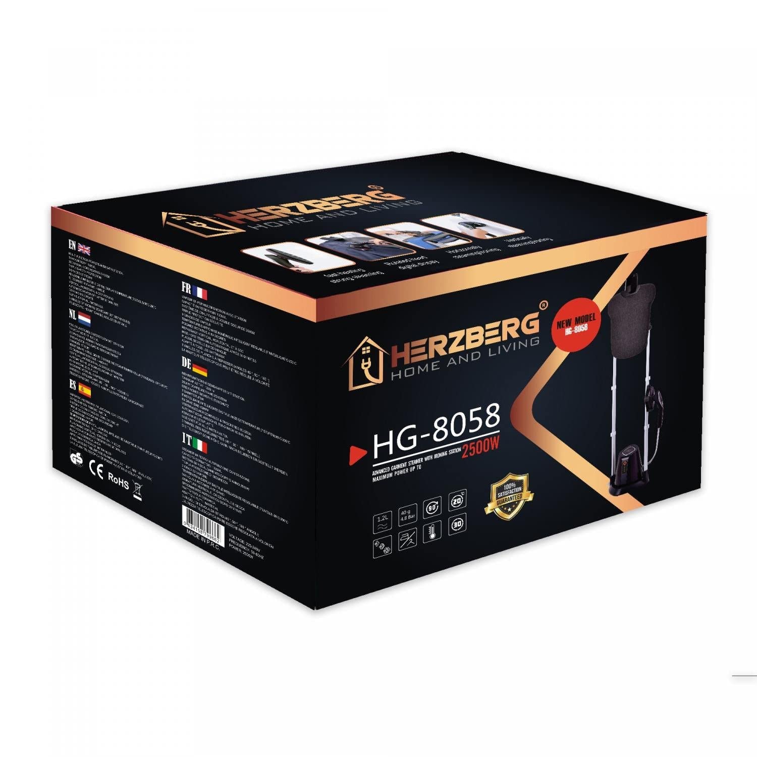 Herzberg Défroisseur Vapeur Vertical avec Station 4,5 Bar HG8058