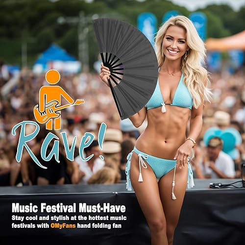 Miniatura 4 de Ventilador de mano plegable grande para rave, ventilador chino plegable de Tai Chi Kung Fu, ideal para festivales, EDM, baile, sofocos, iglesia y