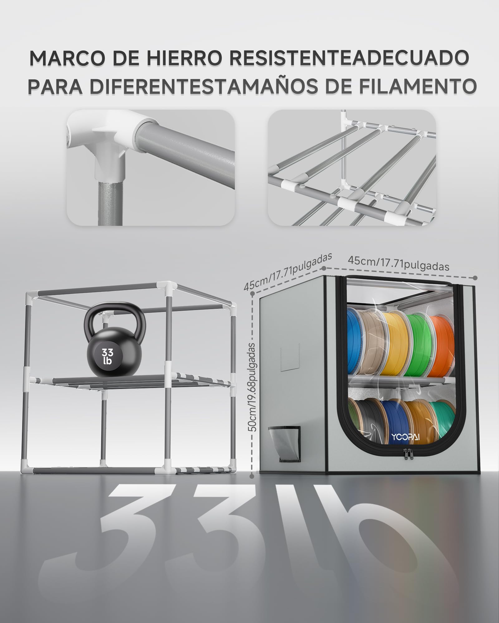 YOOPAI Caja de almacenamiento de filamentos para impresora 3D con desecantes, estante de almacenamiento de filamentos de metal de 2 niveles con cubierta de tela, capacidad para hasta 24 rollos de
