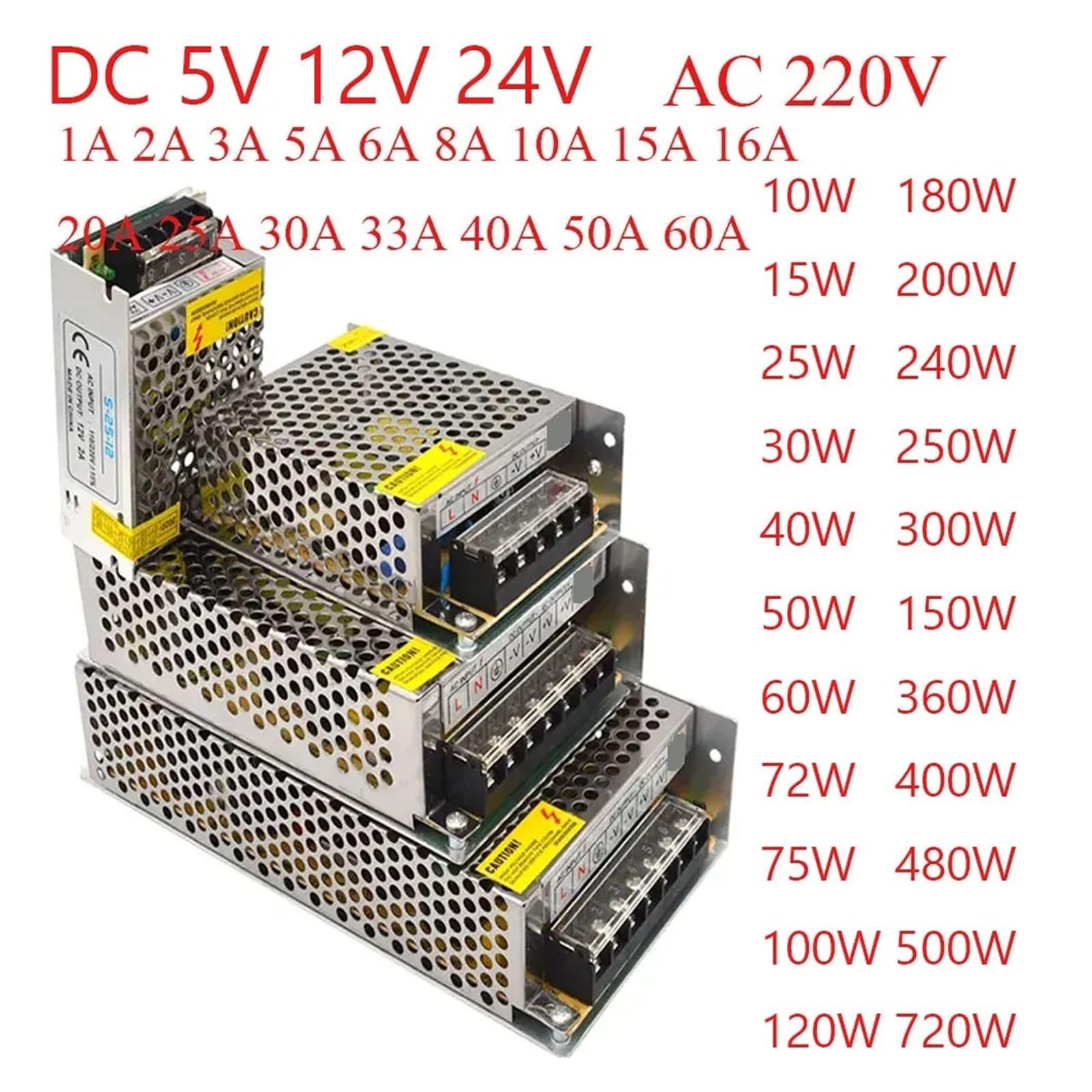 500W Universal-Schaltnetzteil 5V 12V 24V Hohe Präzision