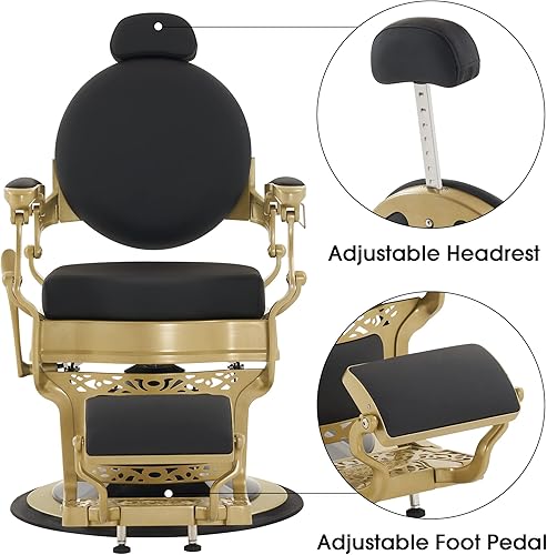 Miniatura 5 de BarberPub Silla de peluquería vintage multiusos reclinable hidráulica, marco de metal resistente, equipo de spa de belleza retro para salón de