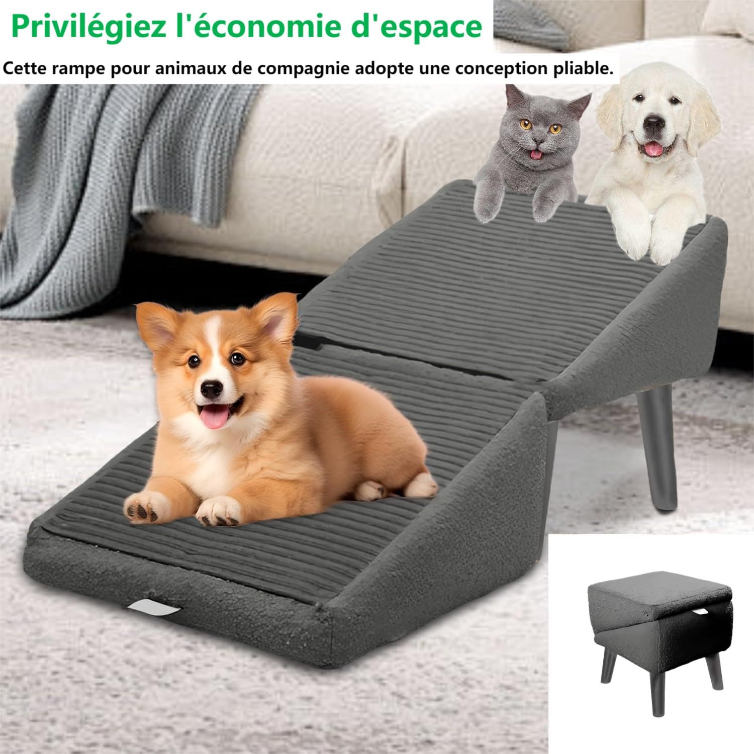 Rampe Pliable Pour Chien – Pour Lit, Canapé, Voiture – Aidé Les Animaux âgés Ou Petits