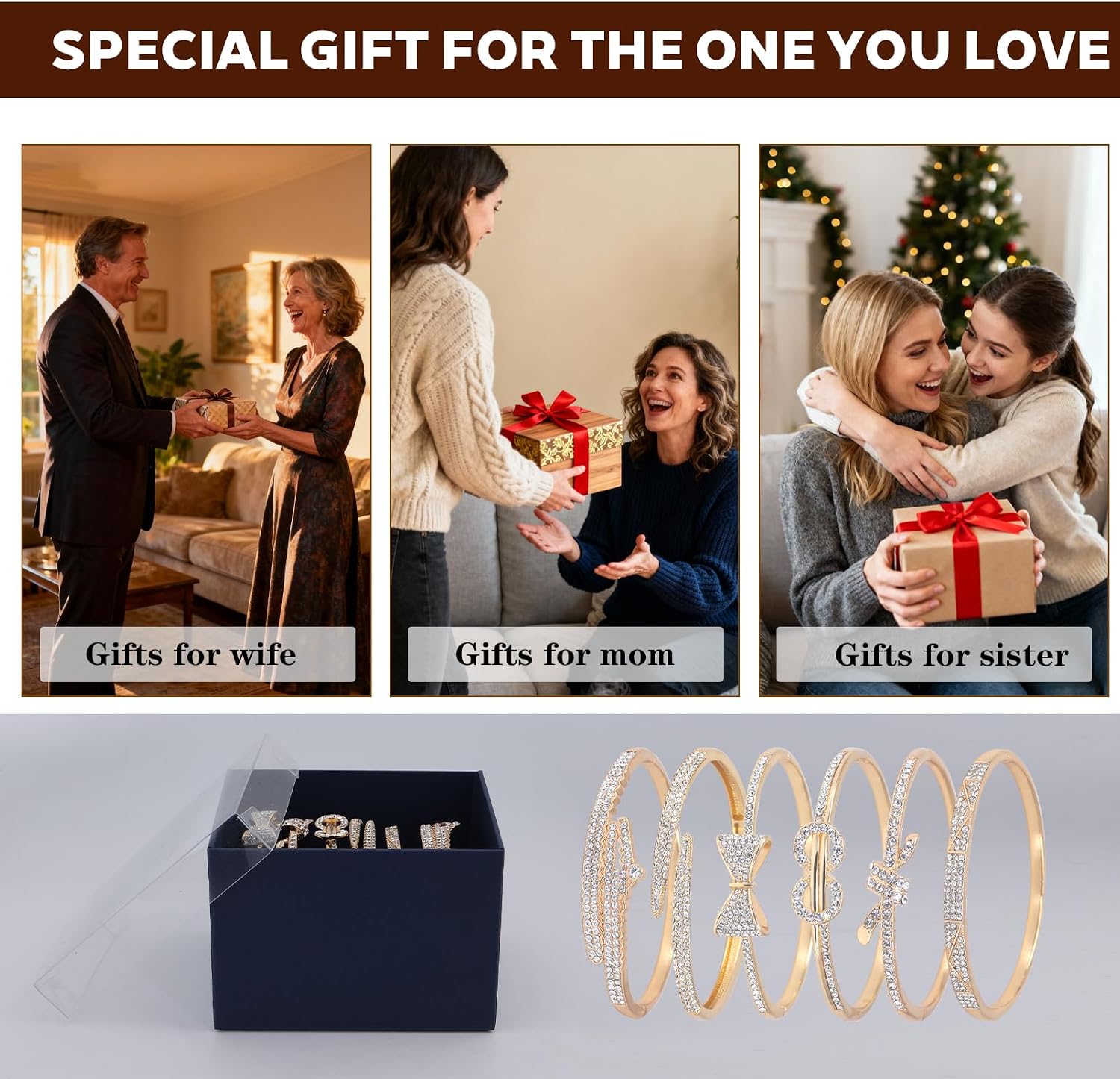6PCS Gold Bangle Bracelet Set for Women, Light Luxury High-End Designer Style, Zinc Alloy with Cubic Zirconia, Stackable, Ideal Gift for Birthday Christmas Valentine's Day Mother's Day