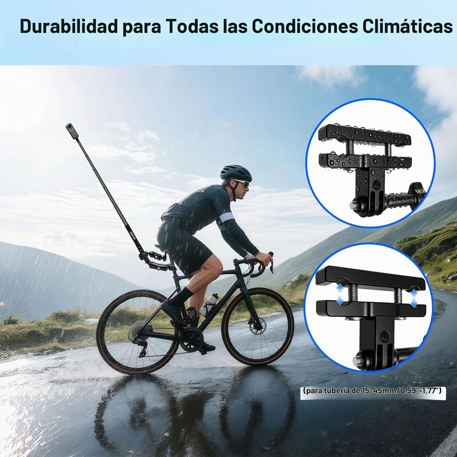 Bicicleta Trasero Montaje Kit para 47" Invisible Selfie Palo compatible con Insta360 X5-X Doble Manillar Abrazadera compatible con DJI OSMO 360/NANO/Action 5-3 Ciclismo Motocicleta UTV Vlog Grabación