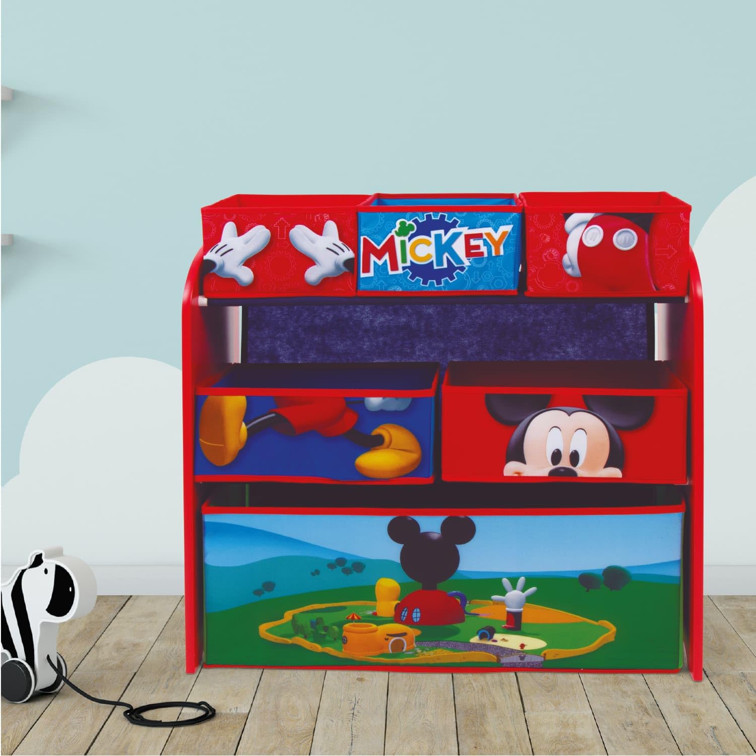 ARDITEX WD14007 Organizador de Madera (62x30x60cm) con 6 cestos Textiles de Almacenamiento de Disney-Mickey