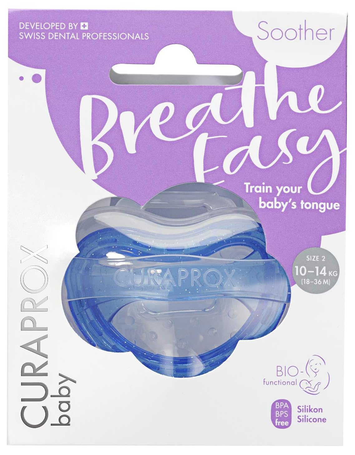 Curaprox Baby Pacifier & Soother | BPA-Free, Orthodontic Dummy for Healthy Oral Development, Calms & Comforts Babies | Blue, Size 2 (18-36 Months)