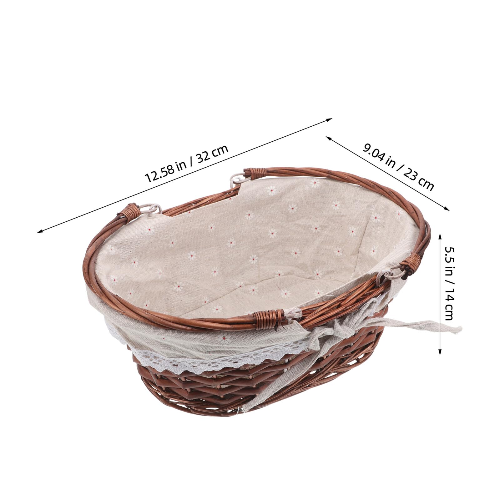 UPKOCH Cesta De Picnic De Mimbre Tejida Mano Cesta Ovalada con Asa y Forro para Guardar Dulces y Aperitivos Frutas y Pan Actividades Al Aire