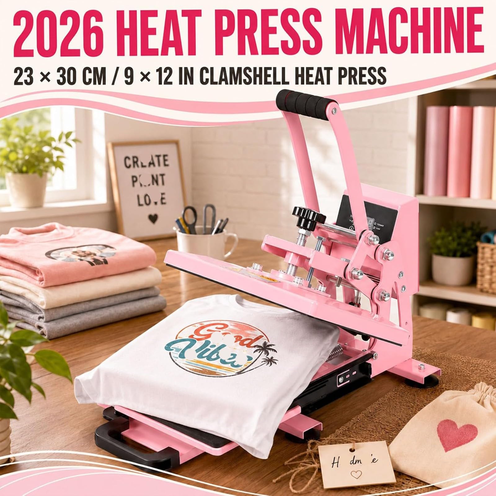 Prensa de Calor 23 * 30 Cm Prensa Textil Prensa de Calor para Camisetas Máquina de Impresión 600 W Multifuncional DIY con Controlador de Tiempo de Temperatura LED Digital 23 * 30cm