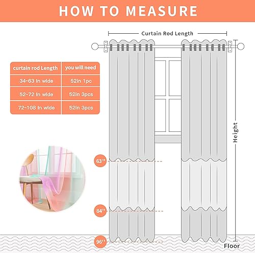 Vista 6 de XiDi Ombre Sheer Curtain Panel Set,Pink Green and Purple Semi Transparent Voile Drapes Short Sheer Curtains for Girls Bedroom Decor,2 Packs 52inch