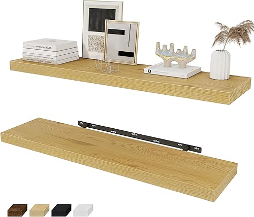 Miniatura 63 de Fun Memories Estantes flotantes de 36 x 8 pulgadas para pared, juego de 2 estantes de baño de granja, estantes de pared de madera de 36 pulgadas de