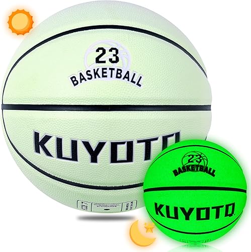 KUYOTQ Glow in The Dark Glowing Basketball Composite Leather Luminous Size 7 Basketball 29.5" Gift for Men Women in&Outdoor Night Game(Deflated)