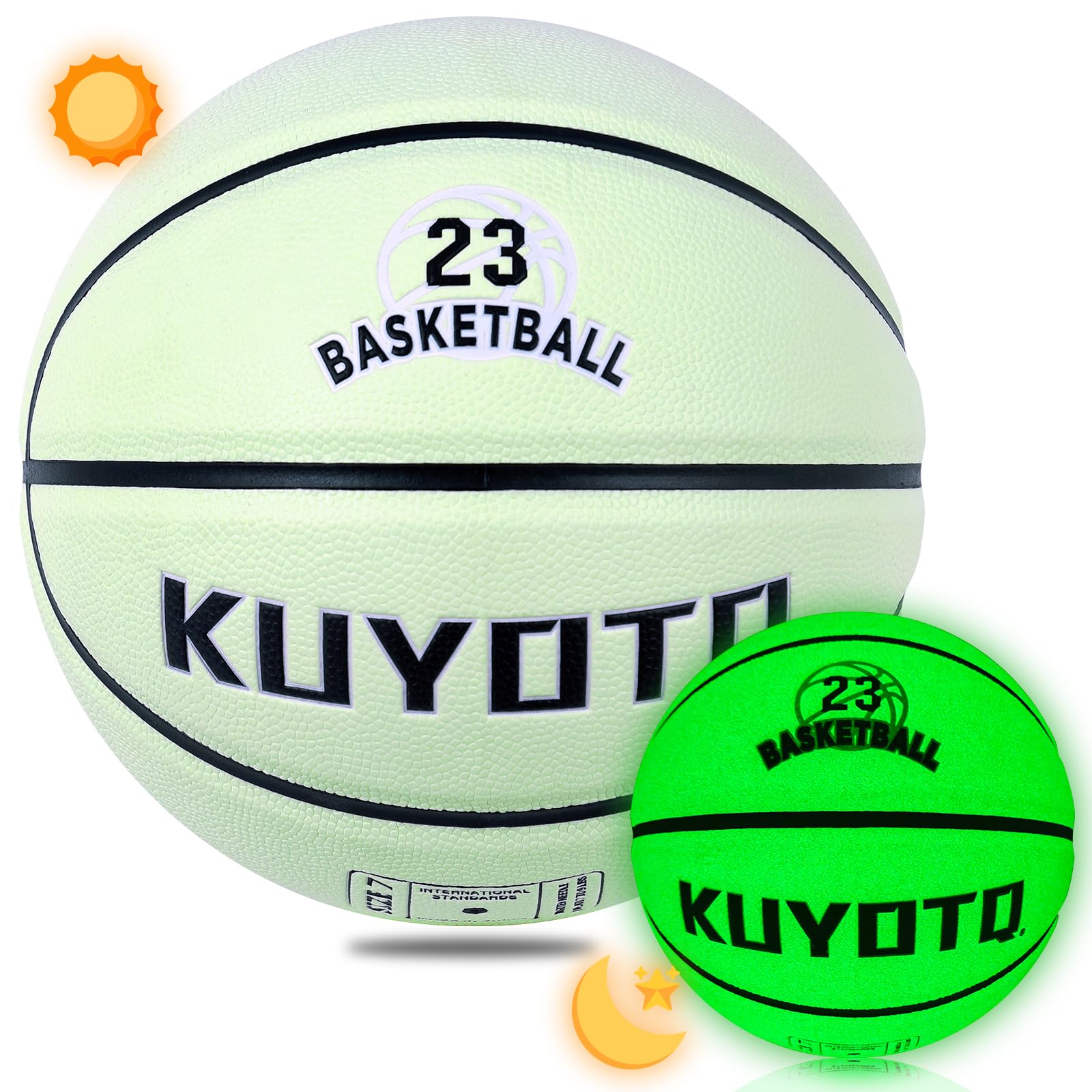 KUYOTQ Glow in The Dark Glowing Size 7 Basketball Composite Leather Luminous Basketball Gifts for Youth Men Women in&Outdoor Night Game(Size 7, Deflated)