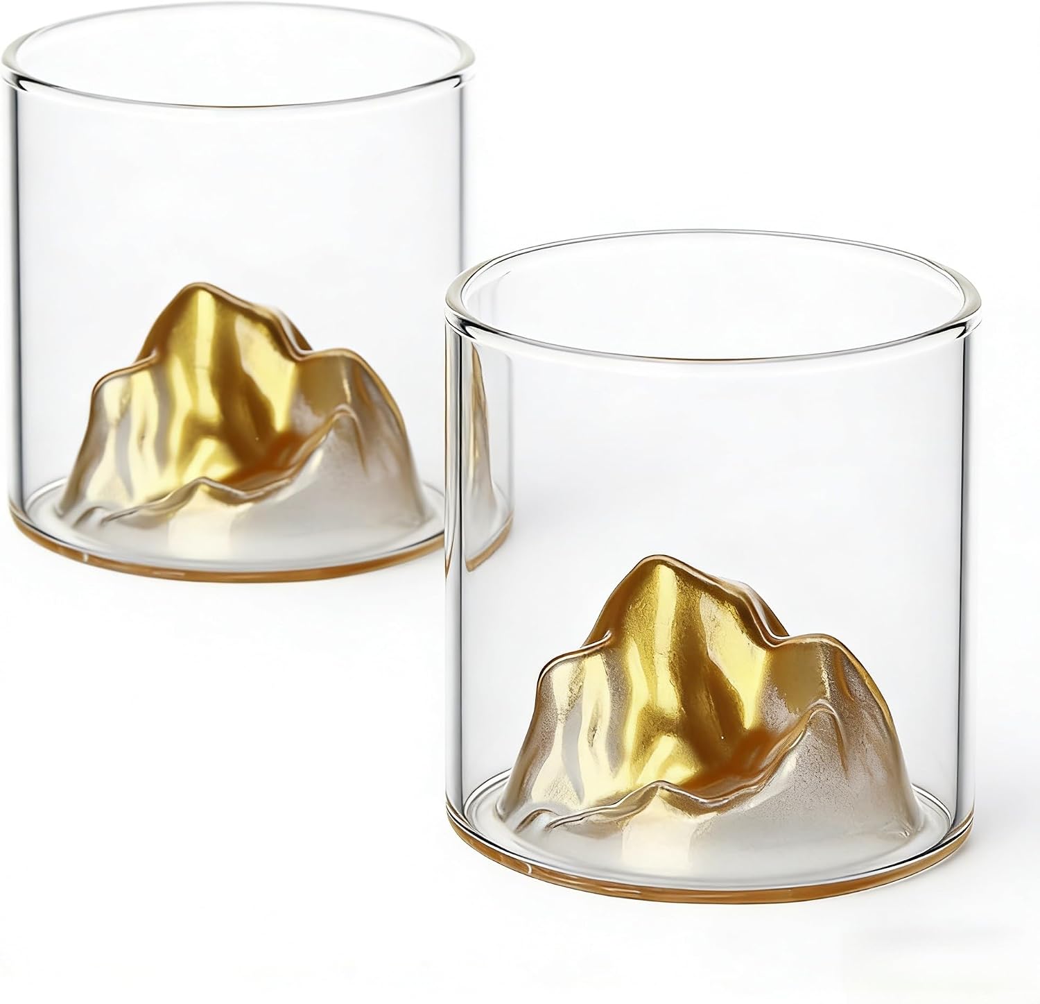 Set of 2 Japanese Fujiyama Crystal Whisky Glasses, 12oz Glasses for Whiskey, Cognac, Scotch, Cocktail, Rum, Beer (Golden Mountain)