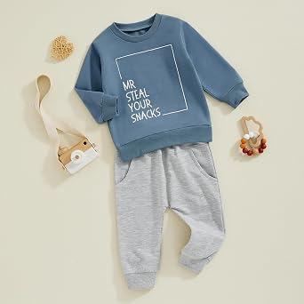 Toddler Baby Boy Clothes Letter Print Long Sleeve Sweatshirt Pullover Tops and Jogger Pants Cute Fall Winter Outfit