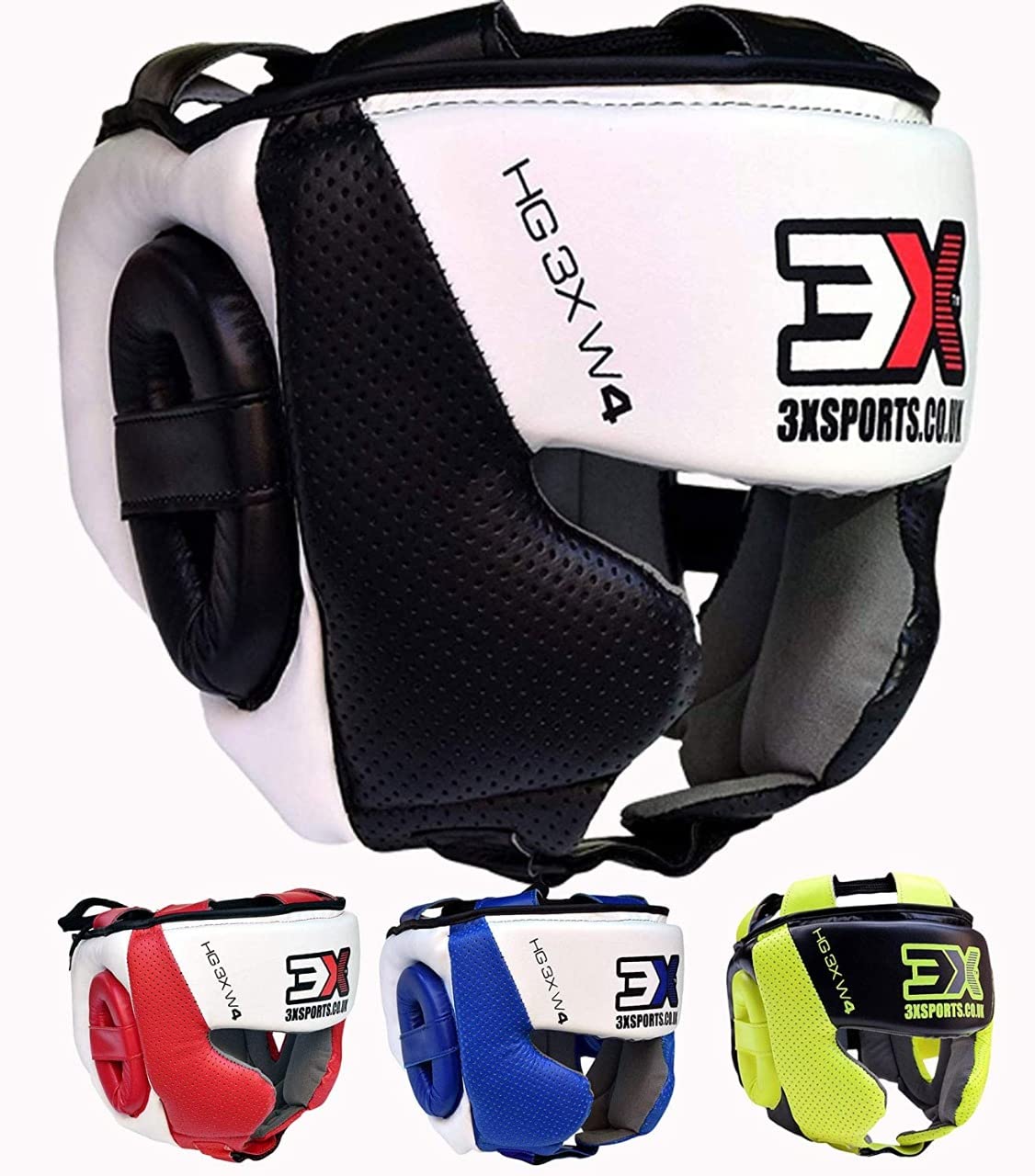 3X Sports Boxing Headguard Liani Leather Head Guard for Boys Girls MMA Boxing Headgear Sparring Martial Arts Karate Taekwondo Helmet Protector Fighting Forehead Ear Protection