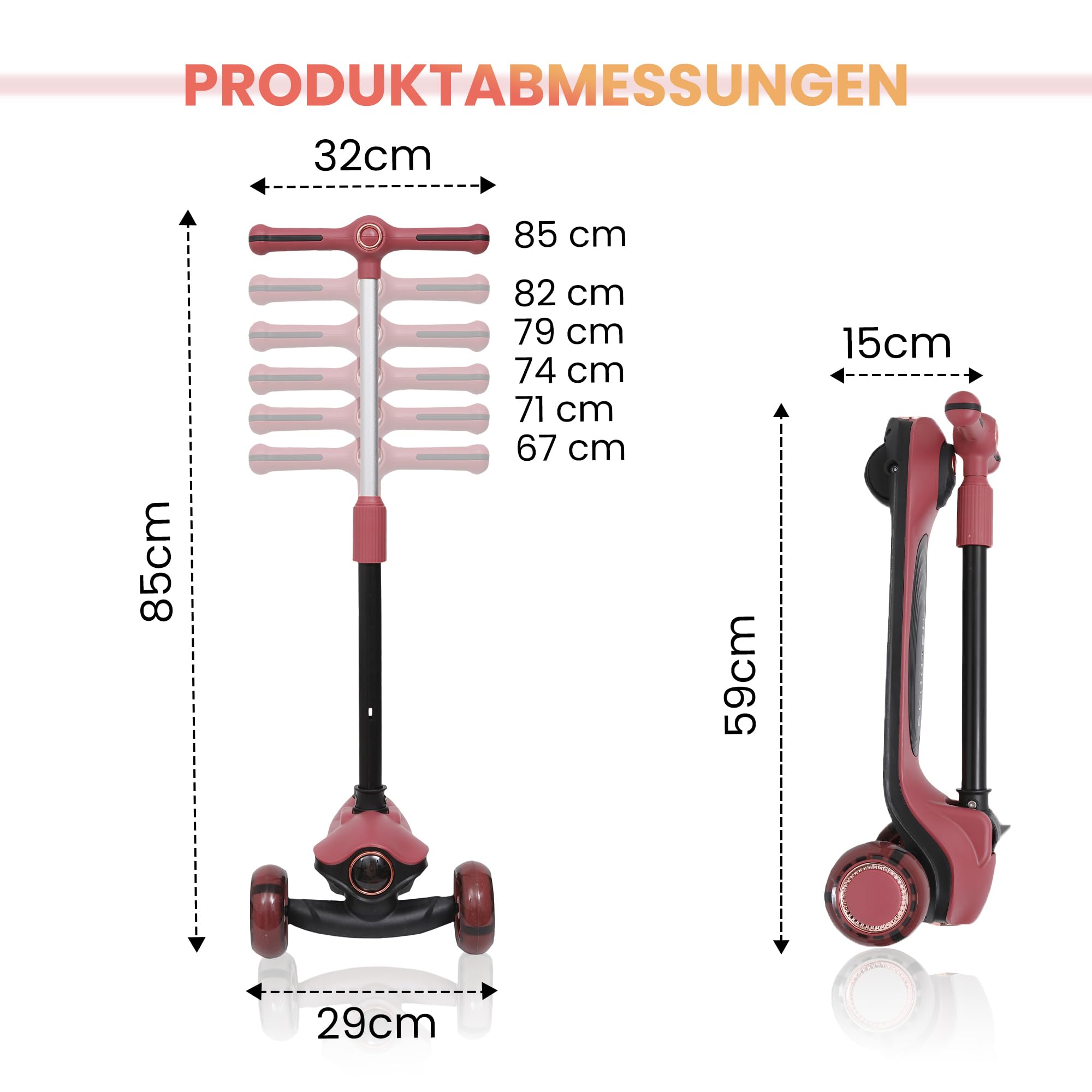 Habib Kinderroller Tretroller 3-Rad - LED Frontlicht, Rücklicht & Leuchtendes Deck Scooter, Faltbar, Höhenverstellbar, rutschfest & Pannensicher (3-10 Jahre)