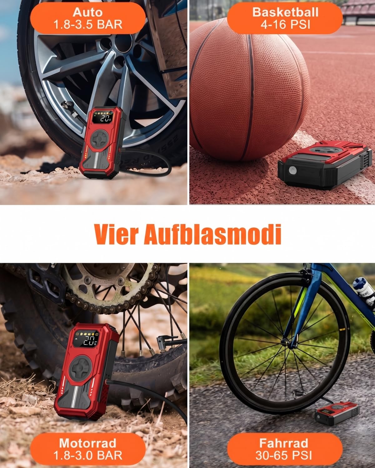 7-in-1 Starthilfe Powerbank für PKW, 7000A Booster Auto Starthilfe (Bis zu 10L Benzin, 8L Diesel), 12V Jump Starter mit 150 PSI Kompressor, LED Taschenlampe, LCD Display, Rot