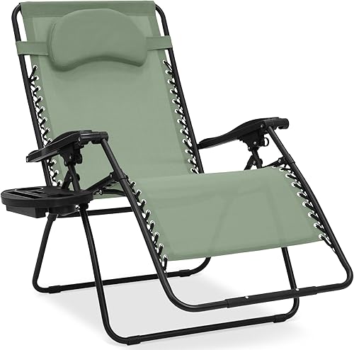 Miniatura 36 de Best Choice Products Silla reclinable de patio al aire libre de gran tamaño con gravedad cero, plegable, con portavasos y bandeja de accesorios