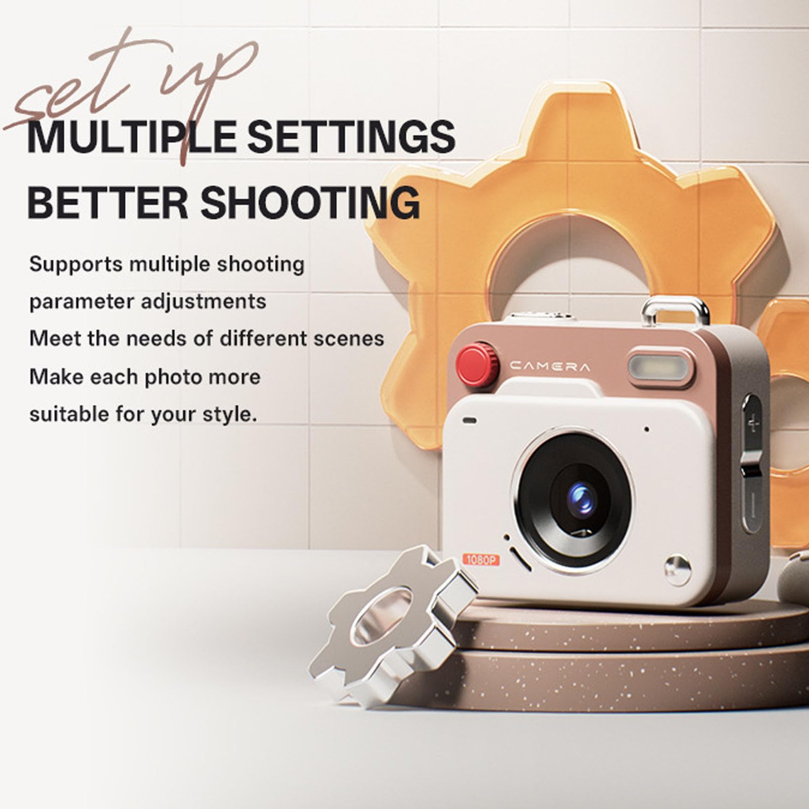 Mini aparat cyfrowy, 1080P 48 MP, mały aparat kompaktowy z wyświetlaczem LCD 1,77 cala, OTG, 6 filtrów, obsługa kart pamięci do 256 GB, idealny na podróże, uroczystości (khaki brązowy)